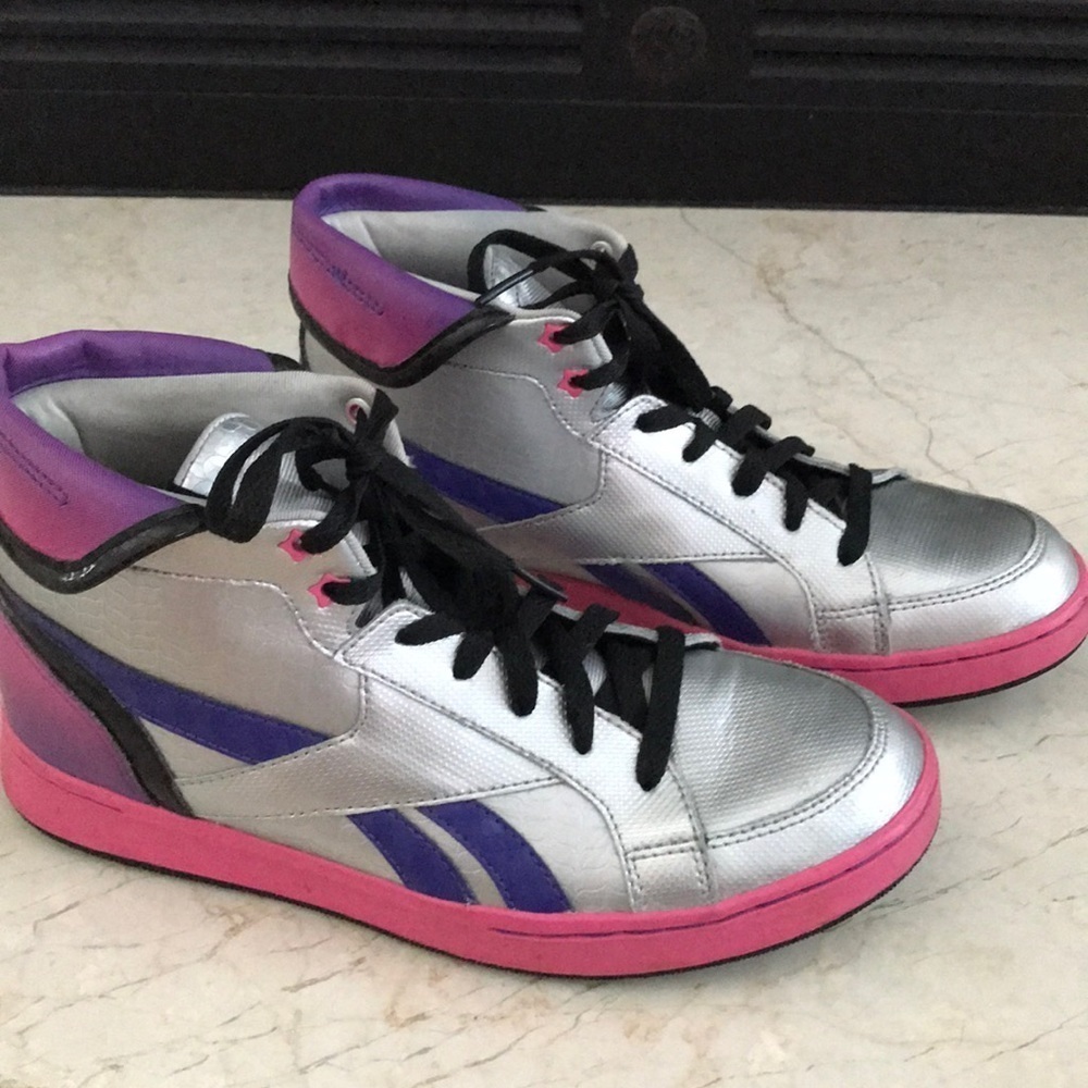 Retro Reebok hightop silver sneakers pink & purple